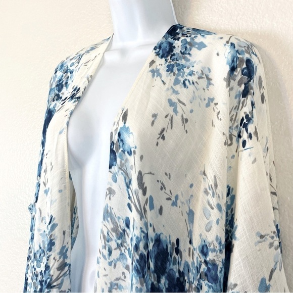 Love Stitch Floral Watercolor Open Front Beach Kimono OS - Picture 3 of 10
